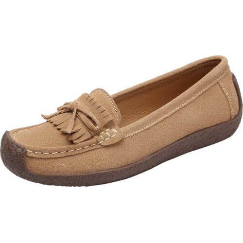 Spring Autumn Women Loafers Womens Flats Genuine leather Shoes Woman Moccasins Lady Slip On Suede Shoe zapatillas mujer WSH3218