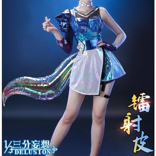 Game LOL KDA Ahri ALL OUT S10 Idol SJ Suit Uniform Cosplay Costume With Tail Halloween Party Outfit For Girls Women New 2020