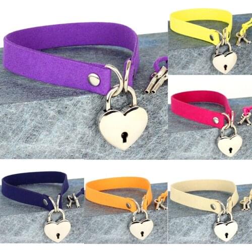 Women Punk Heart Necklace Lock Key Choker Necklaces Collar Black Heart Chocker Necklace Pendant Goth Jewelry Accessiores 2020