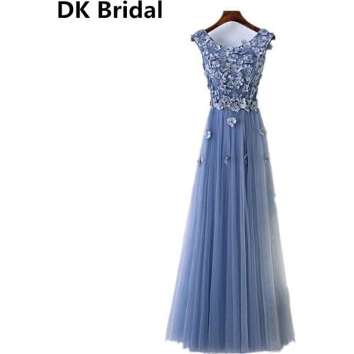 Evening Dress Robe De Soiree 2019 High Quality A-line Prom Dress Scoop Tulle Beaded Flowers Evening Dresses Vestido De Festa