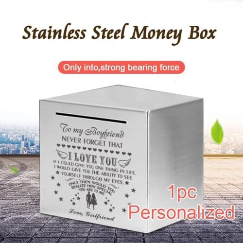 Hard Piggy Bank Stainless Steel Lover Deposit Box Safe For Adults Can Only Save Customized Engraved Dropshipping CQG0009