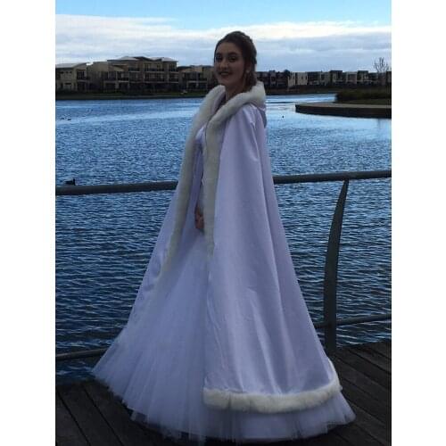 White Ivory Bridal Winter Wedding Cloak Cape Faux Fur Hood Jacket fur cape faux fur shawl
