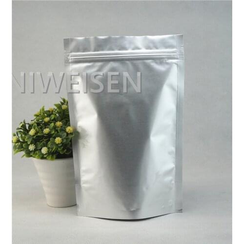 12x20cm,100pcs Reclosable Stand up pure aluminium foil zipLock bags,Silvery white Metallic purely foil plastic pouch zipper Seal