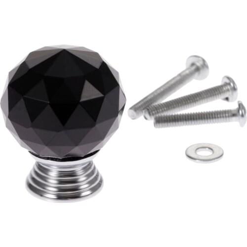 1x Black Ball Shape Crystal Glass Knobs For Furniture Drawer Wardrobe Cabinet Kitchen Pull Handle