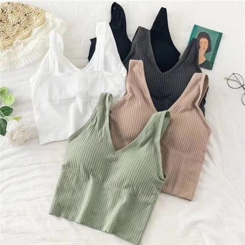 2020 New Tops Women Crop Stretchy Camis Knitted Tops Sexy Padded Women Sleeveless Solid Crop Top For Women Wholesale
