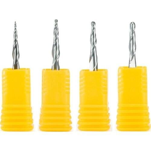 3pcs 3.175mm(1/8") shank R0.25 R0.5 R1.0 Tungsten solid carbide Tapered Ball Nose End Mills and cone cutter HRC55 with coating