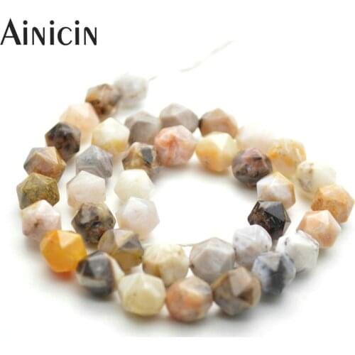5pcs Brown Mixed Color Hand Cut Polyhedron Shape Strand Loose Beads 16
