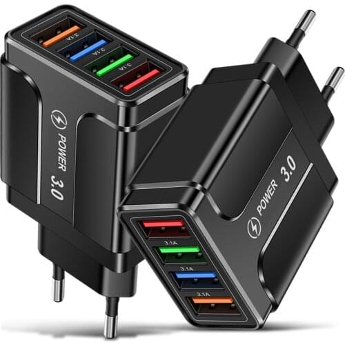 QC 3.0 Power Supply 4 USB Port Charger Portable Universal Adapter 3.1A PC UK/EU/US for iPhone Xiaomi Samsung Huawei Mobile Phone
