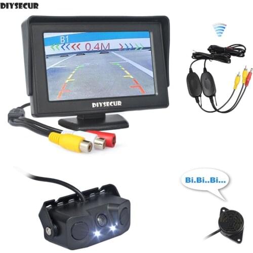 DIYSECUR Wireless 4.3" Color TFT LCD Car Monitor + Waterproof Video Parking Radar Sensor Car Camera Parking System Kit