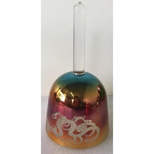 Crystal handle bowl with China dragon and flower of life engravings, 5th octave C# 440hz