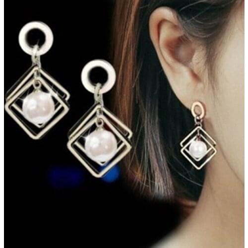 Korean Fashion Elegant Hollow Geometric Block Dangle Earrings for Women Jewelry Gifts