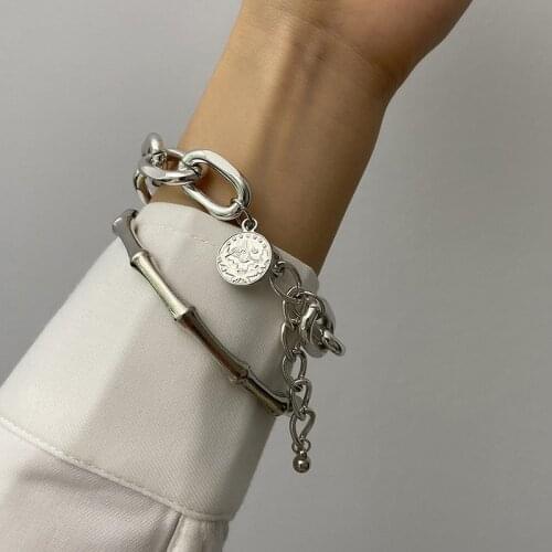 Creative Bamboo Bracelet 2/Pcs Set Gold Color Metal Chain Link Bangle 2020 New Fashion Punk Bangle Bracelet Women Party