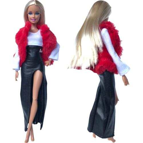 NK1x Doll Red Shawl +Dress Daily Casual Wear Outfit Fashion Coat Dress Up Baby Toys For Barbie Doll Accessories Gift Toy 05D 5X