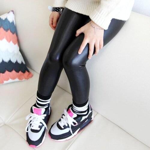 Girls Leggings Spring Autumn Faux Leather Black Kids Children Pants