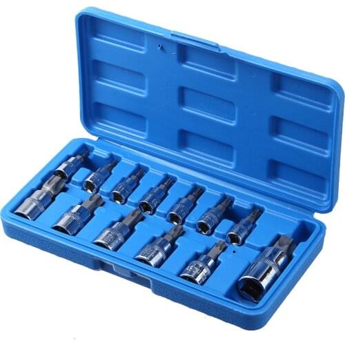 13pcs 1/4" 3/8" 1/2" Wrench Spanner Socket Set Drive Tamper Proof Torx Star Bit Socket Kit Set for Hand Tools with box case
