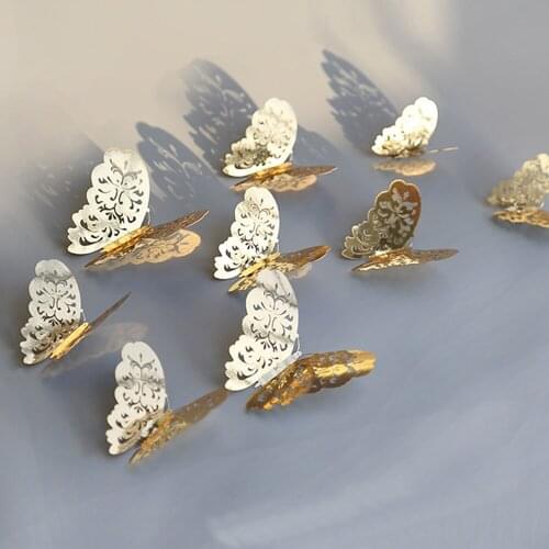 12pcs Butterfly wall stickers living room childrens bedroom wedding room home wall decoration gold silver refrigerator stickers