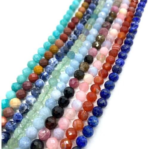 Natural Stone Faceted Round Beads Aquamarine Round Beads for DIY Ladies Fashion Jewelry Accessories Bracelet Necklace Earrings