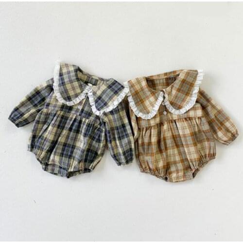 2021 Spring New Baby Girl Clothes Toddler Girls Bodysuit Plaid Newborn Girls Princess Jumpsuit Baby One Piece
