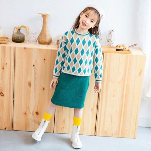2020 Autumn Winter Girls Sweater Dress Jumper Children mink velvet Fashion suit Kids Pullover princess Knitted skirt Set 2-9y