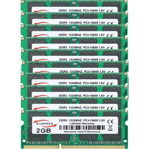 KAMOSEN 10 x 2GB DDR3 1333MHz PC3-10600 notebook memory SODIMM 204 pin RAM 1.5v non-ECC