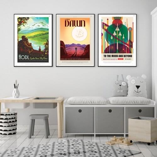 Bitcoin Poster Dawn' Vintage Art Print Vintage Art Print To The Moon and Beyond Art Print Abstract Canvas Painting Home Decor