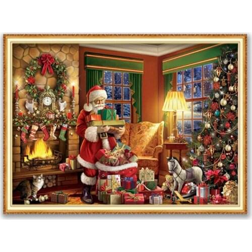 Christmas Village DIY Cross Stitch 11CT Embroidery Kits Needlework Craft Set Cotton Thread Printed Canvas Home Decoration Sale
