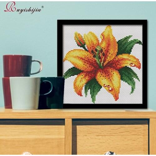 RUYISHIJIA Needlecrafts Stamped Cross Stitch Kits with Pre-Printed Flowers Pattern For Beginners Starter Embroidery Pattern