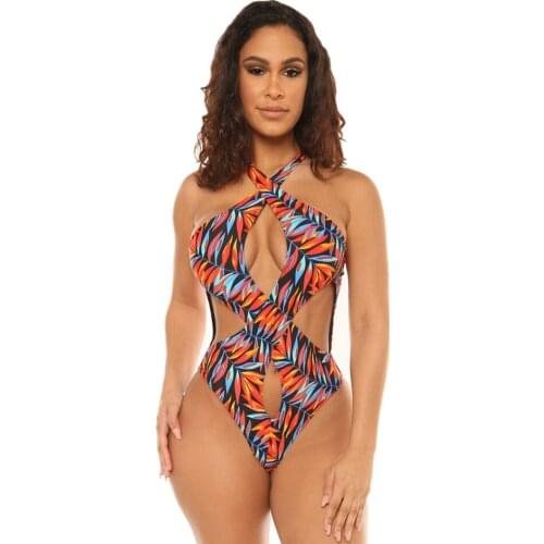 Sexy Bandage Cross Womens Swimsuits Backless Halter One-piece Bathing Suits Hollow Cut Bodycon Club Women Swimwear Beachwear