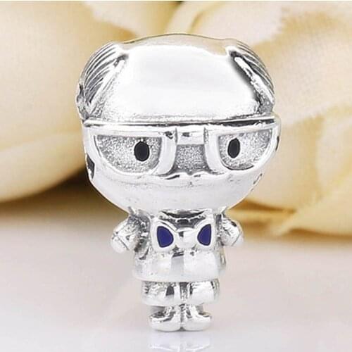 Original Wearing Spectacles And A Blue Enamel Bow Tie Grandpa Beads Fit 925 Sterling Silver Charm Bracelet Diy Jewelry