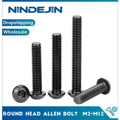 10-60pcs/lot Hex Screw M2 M2.5 M3 M4 M5 M6 M8 M10Black Button Head Hex Hexagon Socket Cap Screw Hexagon Socket Round Head Screws