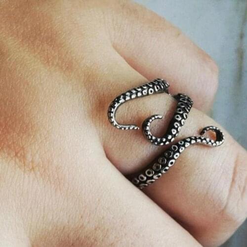 Titanium Staal Octopus Ringen Gothic Diepzee Inktvis Vinger Tentakels Ring Punk Sieraden Gift Geopend Maat Verstelbaar