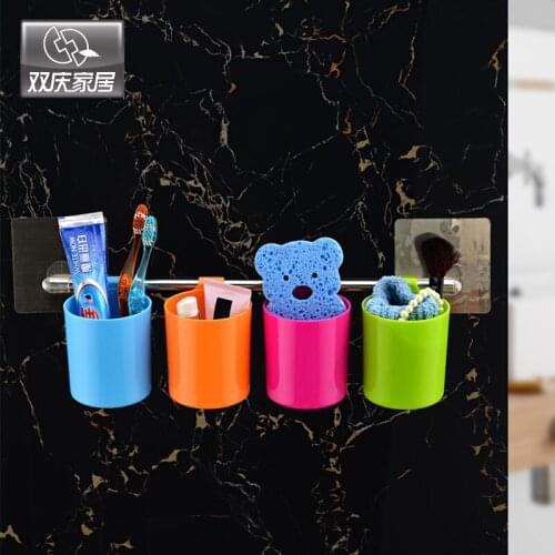 Magic Wall Sticker Plastic Storage Cups 4 Sundries Organizer For Bathroom And Kitchen Hair Jewelry Storage Box