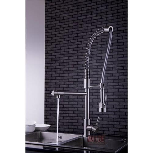 High 60cm Contemporary Spring Single Handle Stainless steel Kitchen Sink Faucet with stainless steel Pull Down Sprayer
