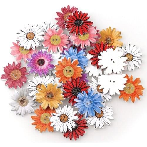 High quality Natural Wooden Buttons Colorful Mixed Flowers Wave Edge Scrapbook Sewing Accessories DIY Craft 2 Holes 50pc