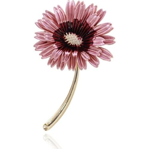 New 2019 Hot Purple Pink Flower Brooches For Women Gold Color Alloy Sunflower Female Brooch Pins Fashion Party Clothes Jewelry