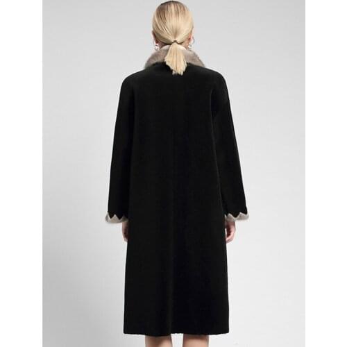 Women Sheep Shearing Real Winter Coat Natural Mink Fur Collar Long Jacket for Womens Clothing Abrigo Mujer ZZH002 YY855