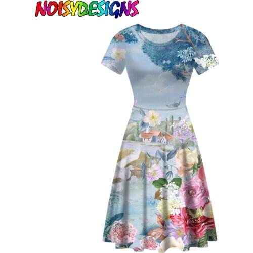 NOISYDESIGNS Women Fashion Sundress Retro Flowers Printing Dress Casual Elegant Long Dresses Lady Female 2021 Women Vestios