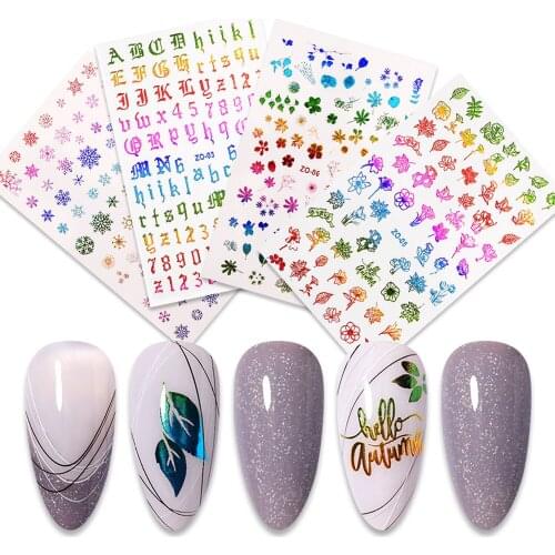 1Sheet 12.1*7.6cm Colorful Gold Leaves Letters 3D Back Glue Nail Art Sticker Nail Decorations Adhesive Decals Nail Sticker Ta#46