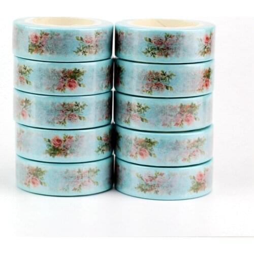 10PCS/lot Decorative Blue & Rose Floral Washi Tapes Japanese Paper DIY Planner Masking Tape Adhesive Tapes Stickers Stationery