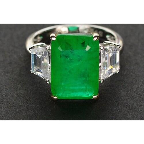 100% 925 Sterling Silver Created Moissanite Emerald Gemstone Birthstone Wedding Engagement Ring Fine Jewelry Wholesale