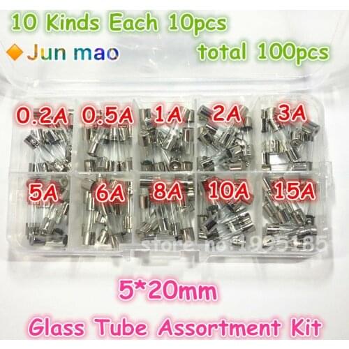 100PCS/LOT 5*20 Fast Glass Fuses Kit In Box 5x20MM 0.2A 0.5A 1A 2A 3A 5A 6A 8A 10A 15A/250V+ Box Insurance Tube Package Quality