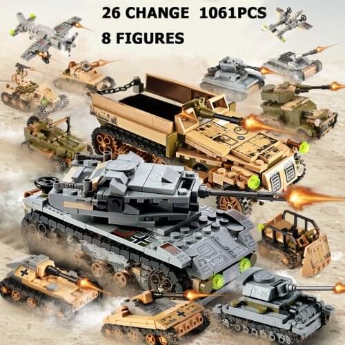 1061PCS Tank Building Blocks Toys Mini figures Vehicle Aircraft Boy Educational Block Military Compatible Bricks