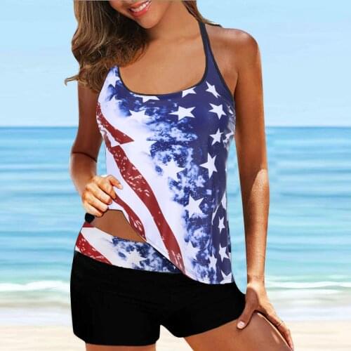 2021 Tankini Set Women American Flag The Fourth Of July Bikini Swimwear Beachwear Two Pieces Swimsuit Bathing Suit Dropshipping