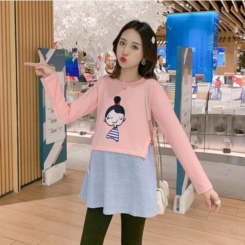 3011# Maternity Clothes Spring Autumn Cotton Pregnant Women Suit Cartoon Printed Pants Suit