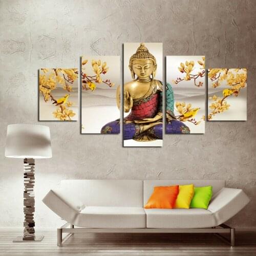No Framed Meditating Buddha Mindfulness 5 Pcs Canvas Picture Print Wall Art Canvas Painting Wall Decor for Living Room