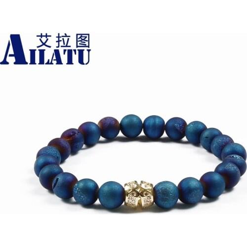 Ailatu New Arrival 8mm Scrubs Openings Laugh Stone Beads Micro Inlay Fashionable Cubic Zirconia Beads Bracelet