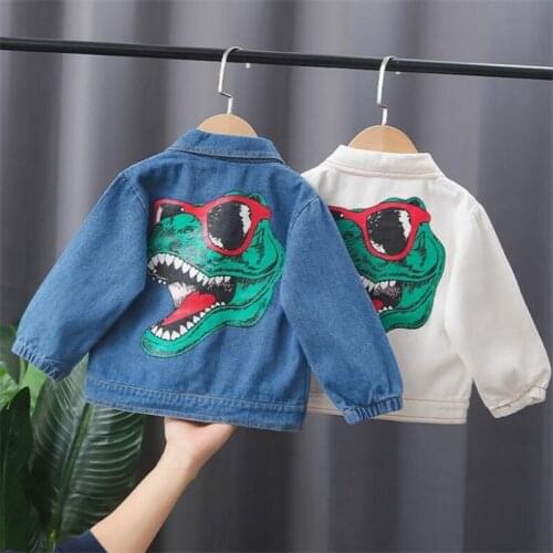 2022 Fashion Autumn Toddler Girls Boys Coats Children Clothing dinosaur Printed Outerwear Jean Jackets Kid Coat