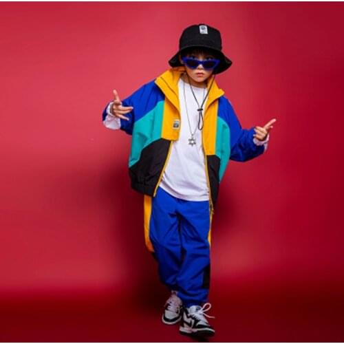 Kid Hip Hop Clothing Running Color Block Jacket Zip Up Top Coat Loose Streetwear Pants for Girls Boys Jazz Dance Costume Clothes