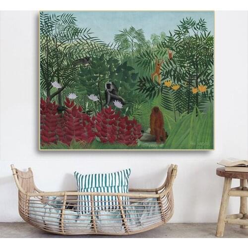 Citon Henri·Rousseau《Tropical Jungle》Canvas Oil painting Artwork Poster Picture Wall Decor Modern Home Living room Decoration