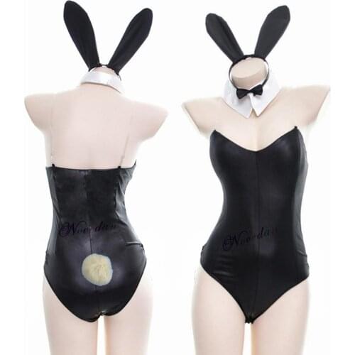 Sexy Female Cute Bunny Girl Faux Leather Fabric Rabbit Woman Jumpsuit Set Anime Sakurajima Mai Kawaii Cosplay Bunny Costume